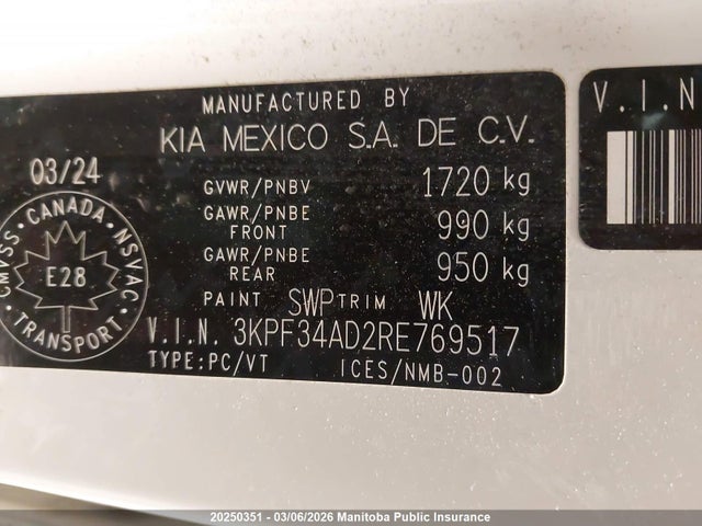 3KPF34AD2RE769517 KIA FORTE EX