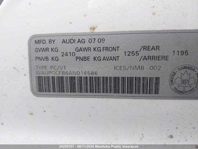 Продажа на аукционе авто 2010 Audi A6 3.0t Quattro, vin: WAUPGCFB6AN014586, номер лота: 20250357