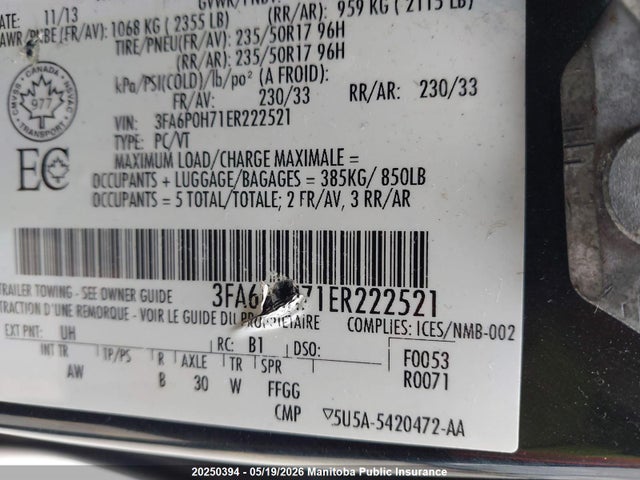 Aukcja sprzedaży 2014 Ford Fusion Se, vin: 3FA6P0H71ER222521, numer aukcji: 20250394