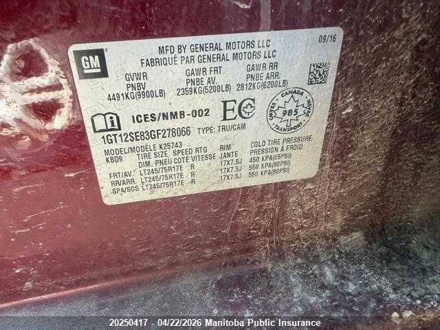1GT12SE83GF278066 GMC Sierra 2500 Hd Crew Cab