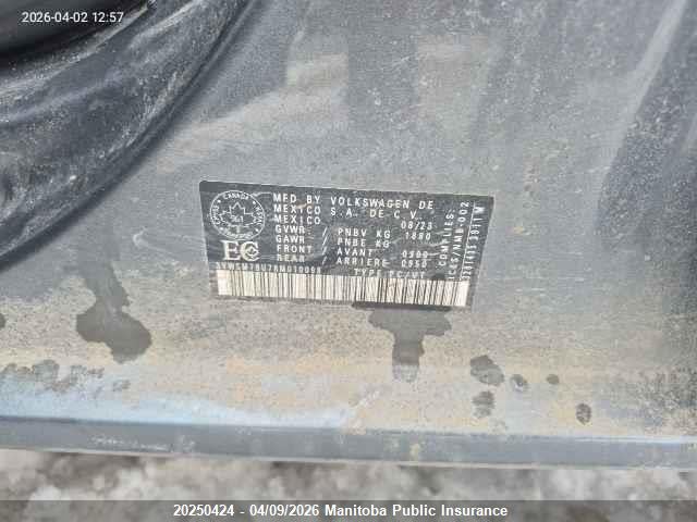 Aukcja sprzedaży 2024 Volkswagen Jetta Comfortline 1.5 Tsi, vin: 3VWSM7BU7RM010098, numer aukcji: 20250424