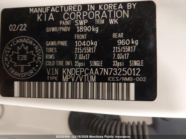 KNDEPCAA7N7325012 KIA Seltos Lx