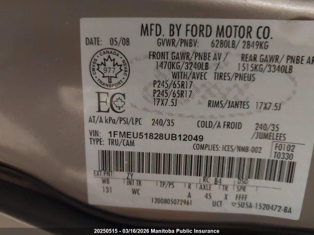 Aukcja sprzedaży 2008 Ford Explorer Sport Trac Xlt V8, vin: 1FMEU51828UB12049, numer aukcji: 20250515