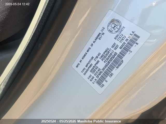 5FNRL5H46GB505040 Honda ODYSSEY EX