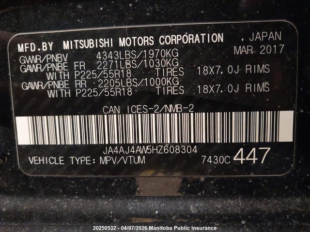 JA4AJ4AW5HZ608304 Mitsubishi RVR SE