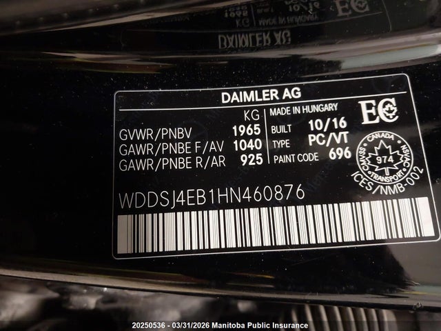 WDDSJ4EB1HN460876 Mercedes Benz Cla250
