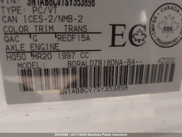 3N1AB8CV7SY353898 Nissan Sentra 2.0 Sv
