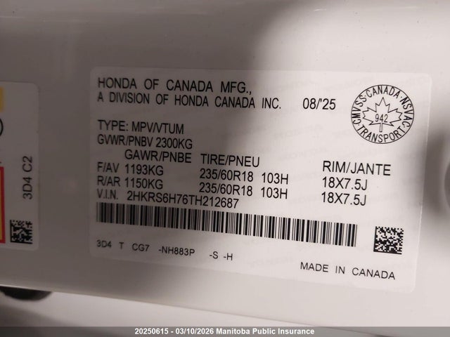 2HKRS6H76TH212687 Honda Cr-v Ex-l Hybrid