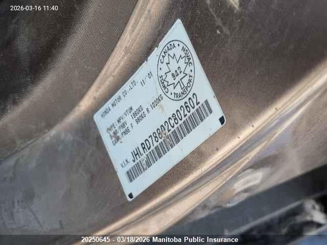 Продаж на аукціоні авто 2002 Honda Cr-v Lx, vin: JHLRD78802C802602, номер лоту: 20250645