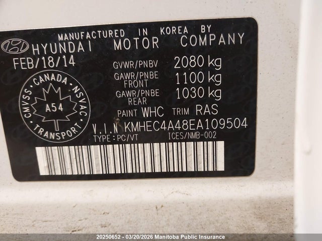 Продаж на аукціоні авто 2014 Hyundai Sonata Limited Hybrid, vin: KMHEC4A48EA109504, номер лоту: 20250652