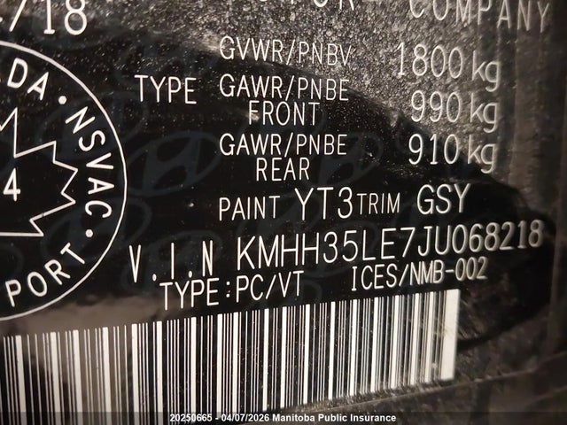 KMHH35LE7JU068218 Hyundai Elantra Gt Gl