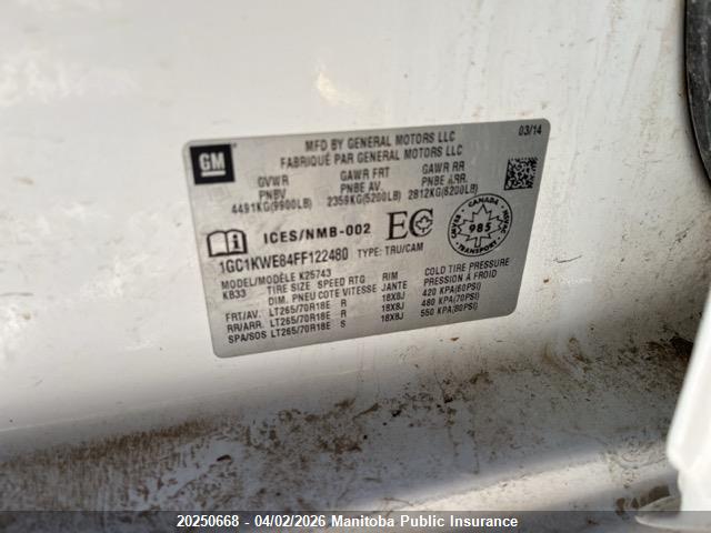 1GC1KWE84FF122480 Chevrolet Silverado 2500 Hd Ltz Crew Cab