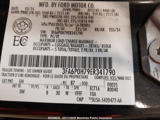 20250676 :رقم المزاد ، 3FA6P0H79ER341790 vin ، 2014 Ford Fusion Se مزاد بيع
