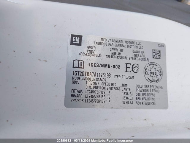 Auction sale of the 2010 Gmc Savana 3500 Cargo Van, vin: 1GT2GTBA7A1126198, lot number: 20250682
