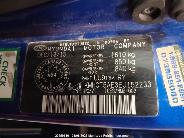 KMHCT5AE3EU152233 Hyundai ACCENT GLS