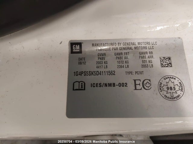 Aukcja sprzedaży 2013 Buick Verano, vin: 1G4PS5SK5D4111562, numer aukcji: 20250704