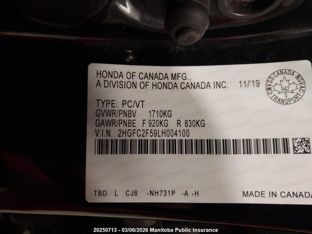 2HGFC2F59LH004100 Honda Civic Lx