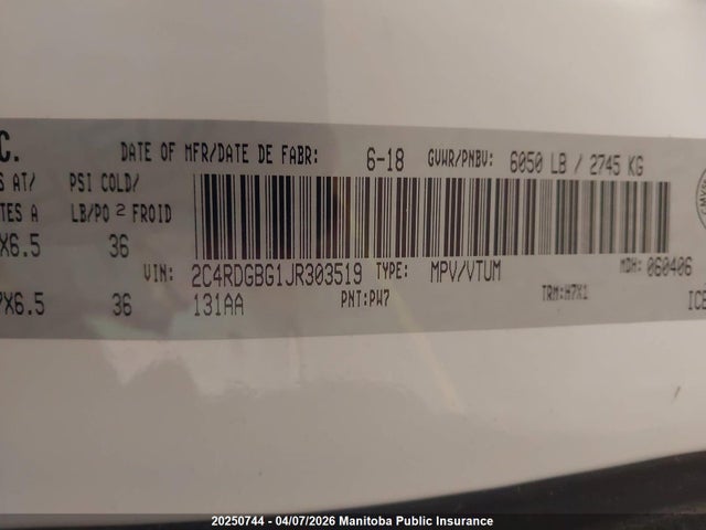 2C4RDGBG1JR303519 Dodge Grand Caravan Crew