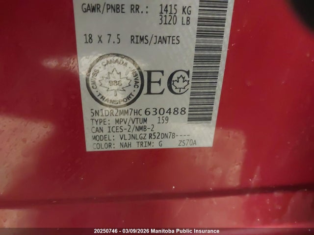 5N1DR2MM7HC630488 Nissan Pathfinder Sl