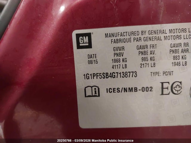 1G1PF5SB4G7138773 Chevrolet Cruze Lt Turbo