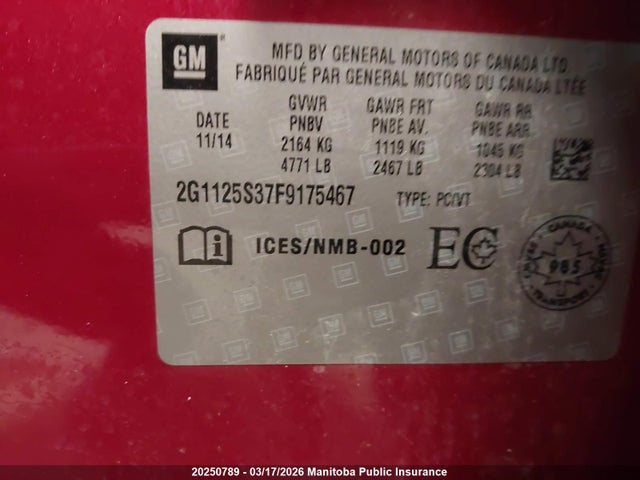 2G1125S37F9175467 Chevrolet Impala Lt V6