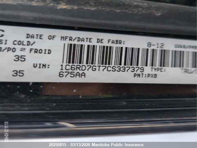 Aukcja sprzedaży 2012 Dodge Ram 1500 Big Horn Quad Cab, vin: 1C6RD7GT7CS337379, numer aukcji: 20250815