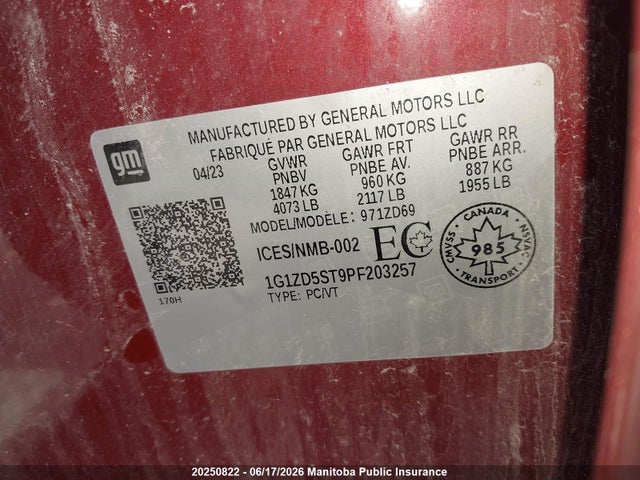 Aukcja sprzedaży 2023 Chevrolet Malibu Lt, vin: 1G1ZD5ST9PF203257, numer aukcji: 20250822