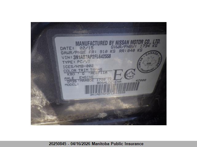 3N1AB7AP2FL642558 Nissan Sentra 1.8 Sv