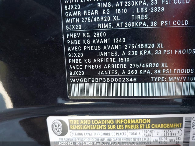 20250862 :رقم المزاد ، WVGDF9BP3BD002346 vin ، 2011 Volkswagen Touareg V6 مزاد بيع