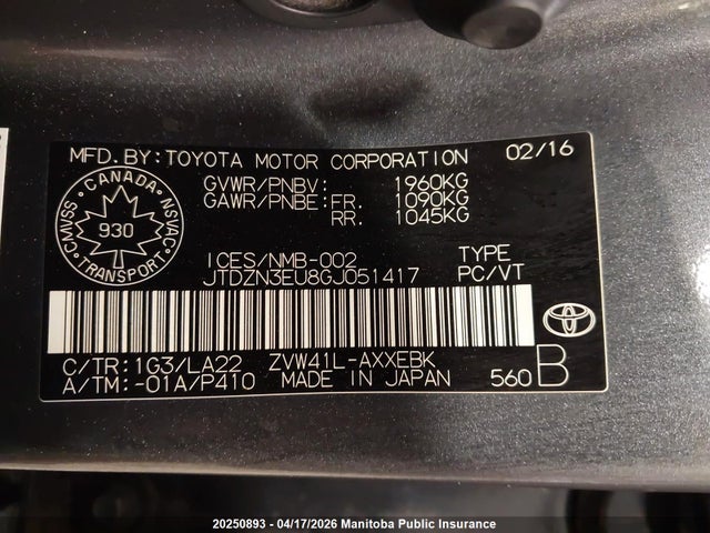 JTDZN3EU8GJ051417 Toyota PRIUS V