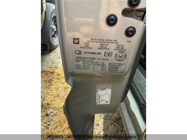 Aukcja sprzedaży 2007 Gmc Sierra 1500 Sle Ext Cab, vin: 1GTEK19B17Z194439, numer aukcji: 20250925