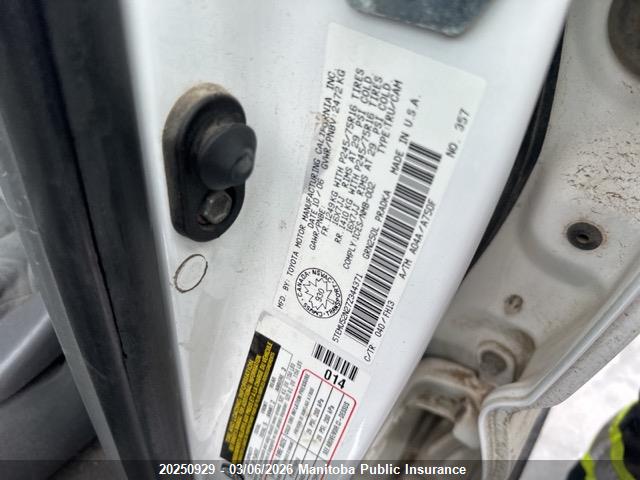 20250929 :رقم المزاد ، 5TEMU52N27Z344371 vin ، 2007 Toyota Tacoma Double Cab V6 مزاد بيع