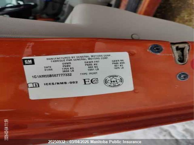 Продаж на аукціоні авто 2006 Chevrolet Cobalt Ss, vin: 1G1AM55B567777332, номер лоту: 20250932