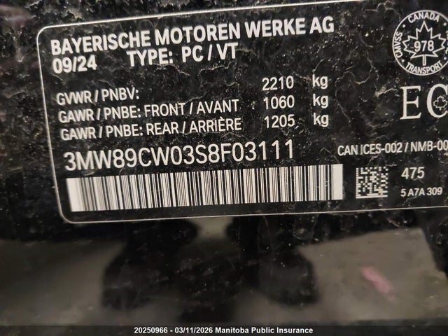 20250966 :رقم المزاد ، 3MW89CW03S8F03111 vin ، 2025 Bmw 330i Xdrive مزاد بيع