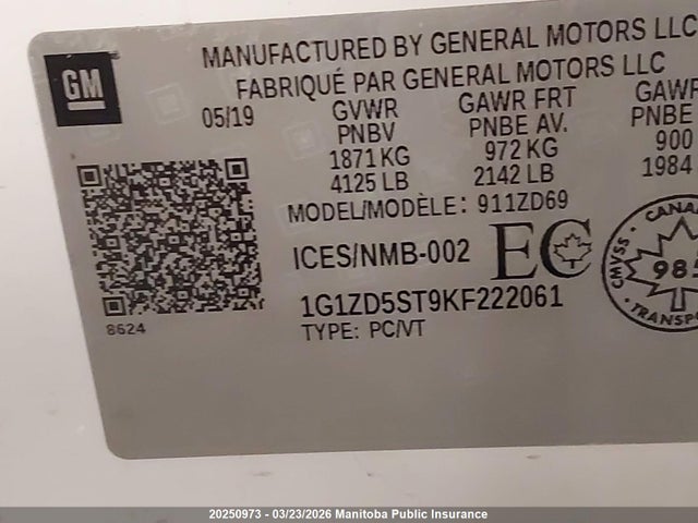 1G1ZD5ST9KF222061 Chevrolet MALIBU LT