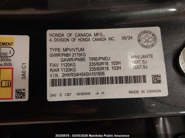 2HKRS4H54SH101606 Honda Cr-v Sport