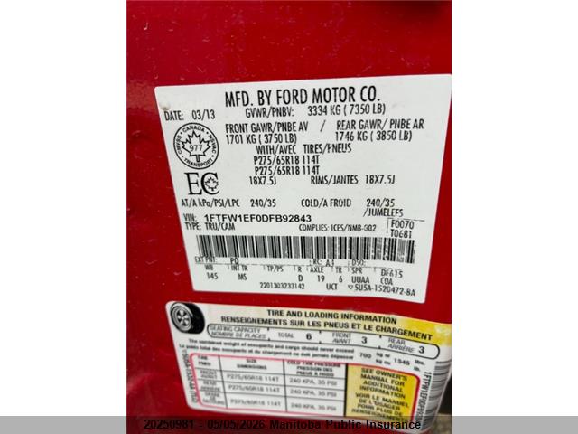 Продажа на аукционе авто 2013 Ford F150 Xlt Supercrew, vin: 1FTFW1EF0DFB92843, номер лота: 20250981