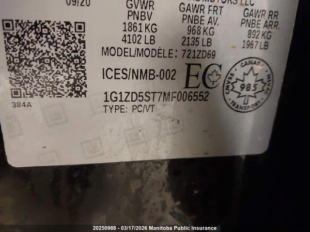 1G1ZD5ST7MF006552 Chevrolet MALIBU LT