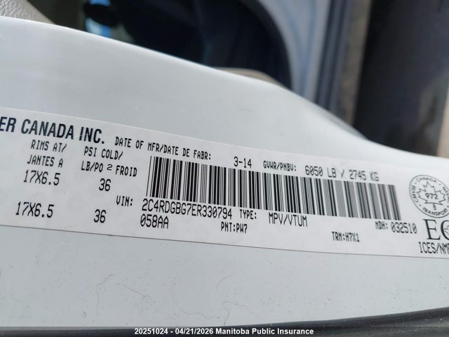 Продажа на аукционе авто 2014 Dodge Grand Caravan Se, vin: 2C4RDGBG7ER330794, номер лота: 20251024