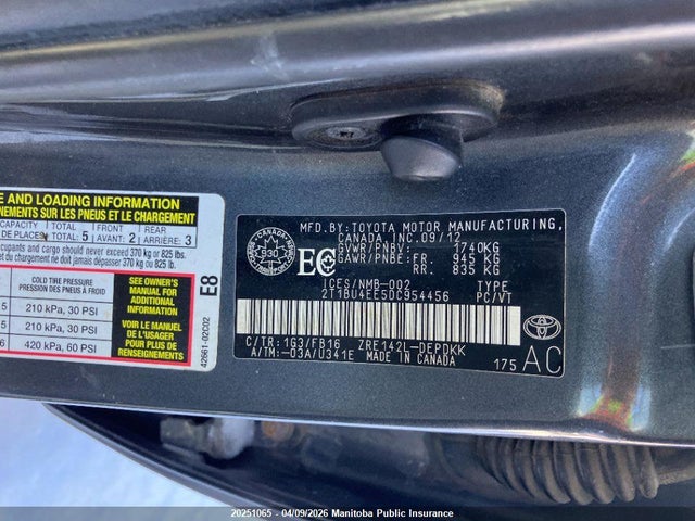 20251065 :رقم المزاد ، 2T1BU4EE5DC954456 vin ، 2013 Toyota Corolla مزاد بيع