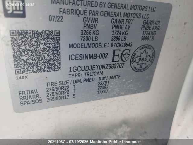 1GCUDJET0NZ580707 Chevrolet Silverado 1500 Hc Crew Cab