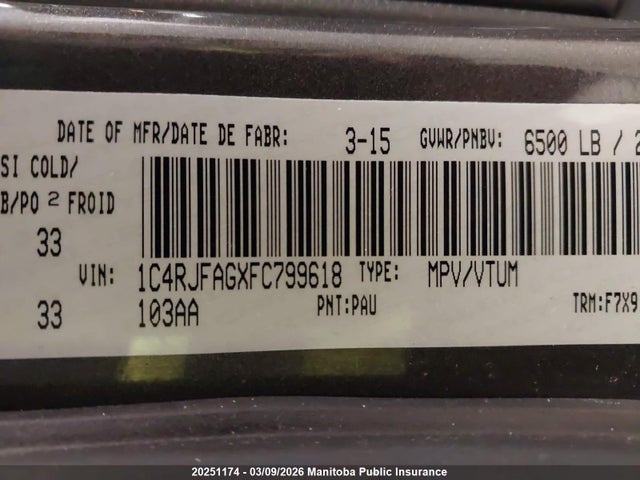 1C4RJFAGXFC799618 Jeep Grand Cherokee Laredo