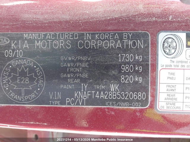 Продажа на аукционе авто 2011 Kia Forte Lx, vin: KNAFT4A28B5320680, номер лота: 20251214