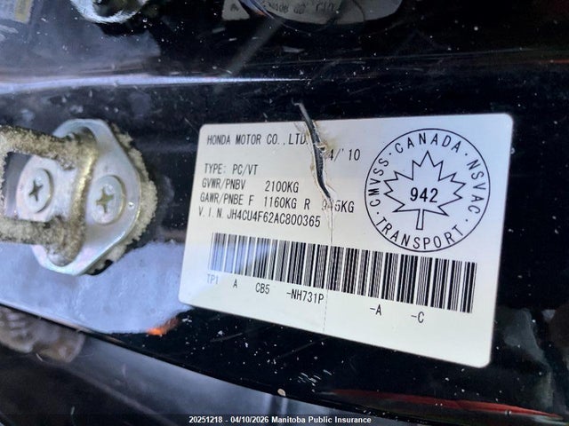 20251218 :رقم المزاد ، JH4CU4F62AC800365 vin ، 2010 Acura Tsx مزاد بيع