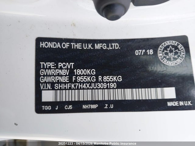 SHHFK7H4XJU309190 Honda Civic Sport