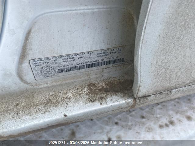 Aukcja sprzedaży 2010 Volkswagen Golf 2.0 Tdi, vin: 3VWKL7AJ6AM685732, numer aukcji: 20251231