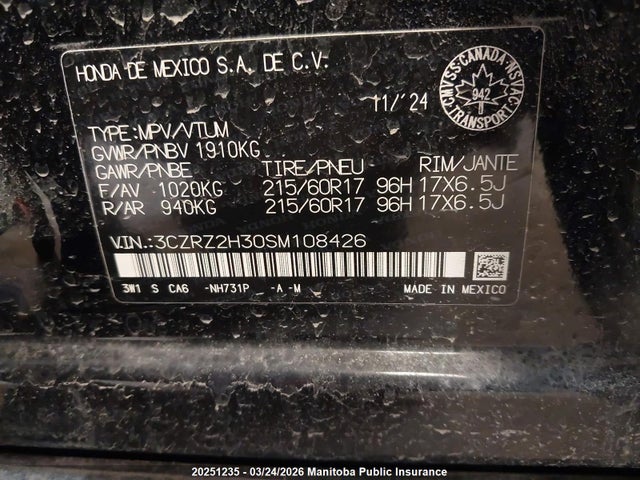 3CZRZ2H30SM108426 Honda HR-V LX
