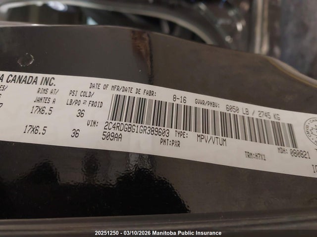 2C4RDGBG1GR389603 Dodge Grand Caravan Se