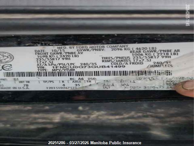 1FMCU0G73GUB41499 Ford ESCAPE SE