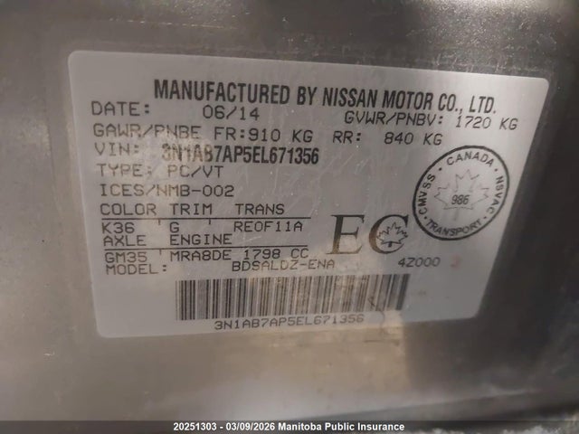 3N1AB7AP5EL671356 Nissan Sentra 1.8 Sv
